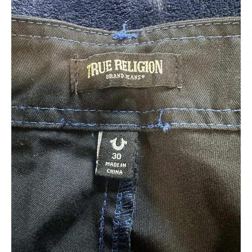 True Religion Cargo Pants Straight Leg Jet Black Blue Stitches Men's 30x33 NWT